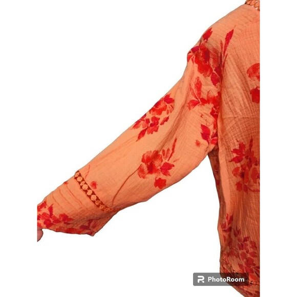 Soft Surroundings Orange Blouse Size PXL Cotton Crochet Accents - Picture 3 of 9